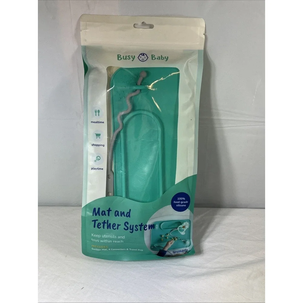 Busy Baby Silicone Mini Mat with Utensils and Toy Straps, for Infant and Toddler